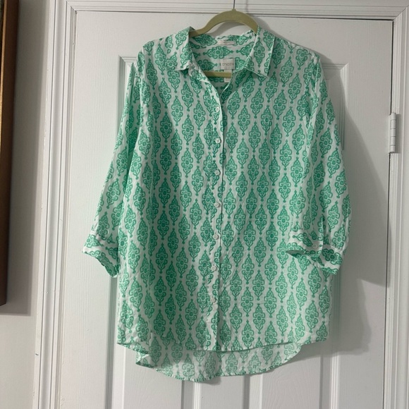 Chico’s No-Iron Mint Green Patterned Linen Tunic Shirt - Size 16/Chico’s 3. - Picture 1 of 9